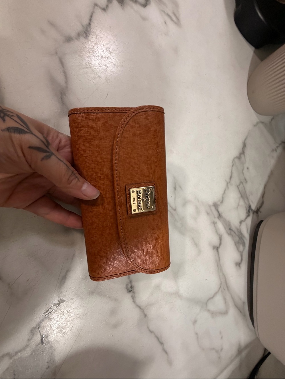 Dooney & Bourke Cognac Brown Saffiano Leather Clutch Wallet